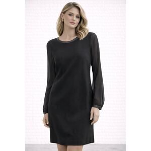 Judith & Charles Black Wool Silk Shift Dress Sheer Sleeves Size 6